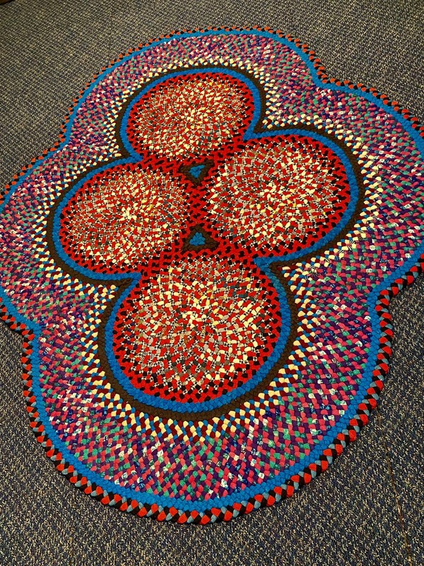 Vintage Antique Handmade Folk Art 4 Ring Wool Braided Rug gallery