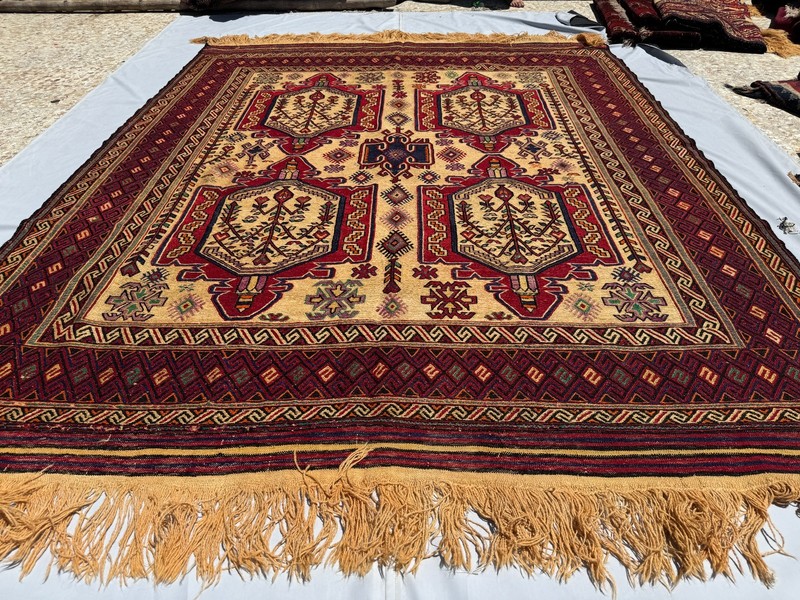 Antique Handwoven Terracotta Muted Rug 8x10 Large Afghan Geometric Kilim Carpet gallery