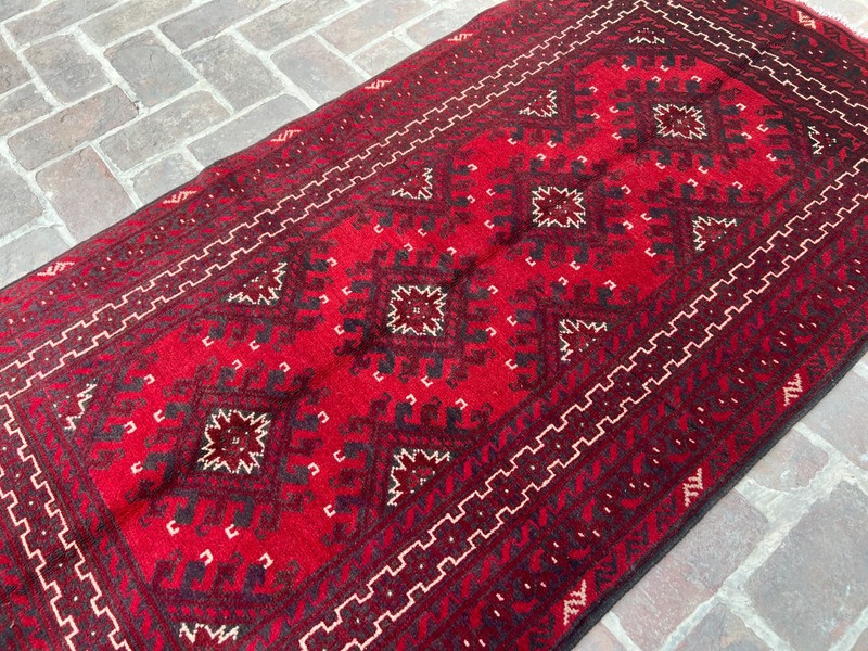 Authentic Afghan Red Bokhara Rug 3.4x6.4 Ft Handmade Wool Tribal Area Carpet gallery