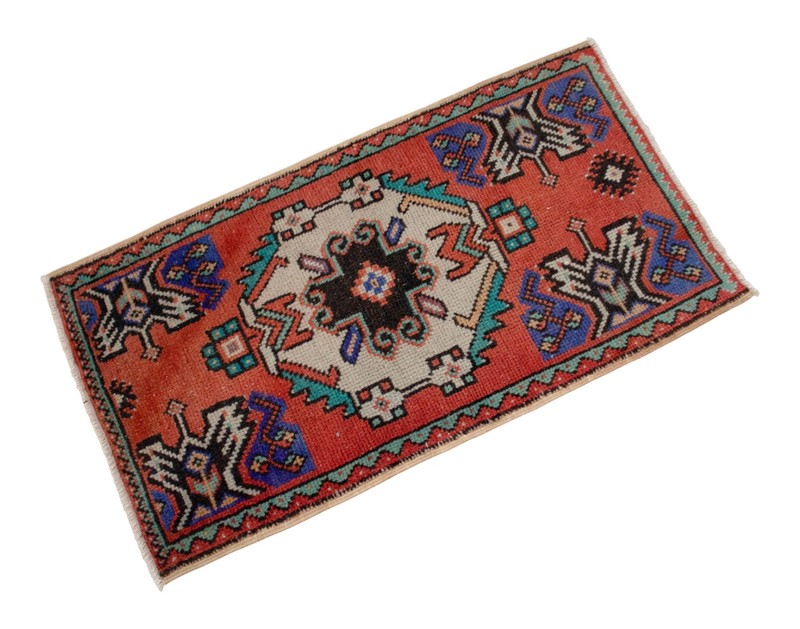 Vintage Oushak Rug Small Turkish Door Mat Hand-Knotted Wool Entryway Rug 19"x35" gallery
