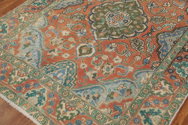 Traditional Rust/ Green Wool Hand-knotted Over-Dyed Vintage Rug 5x6 Carpet gallery