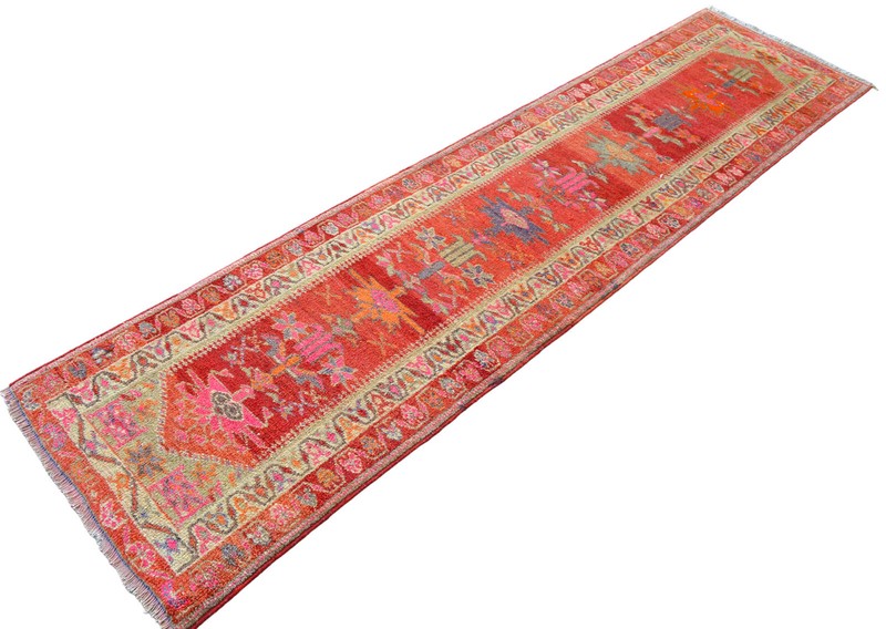 Vintage Anatolian Turkish Runner Rug | 3x12 Wool Hallway Carpet, Handwoven Rug gallery