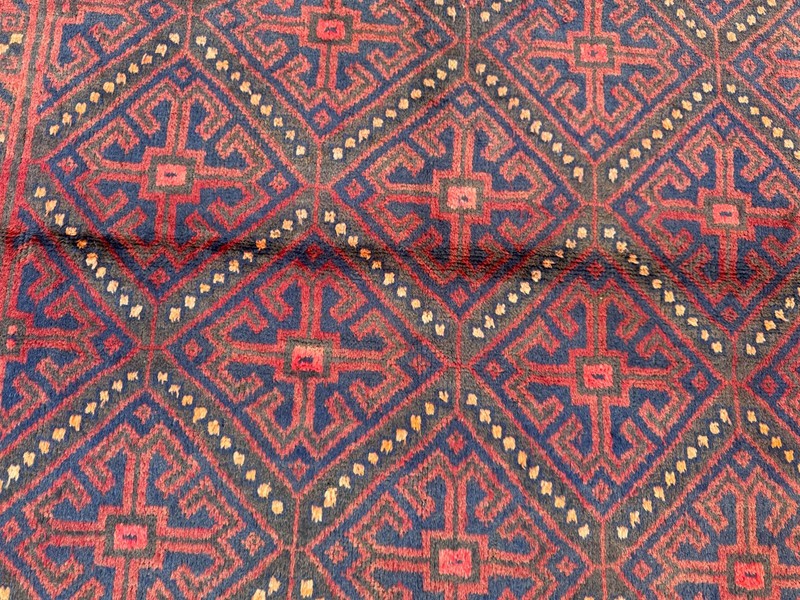 Red Blue Afghan Hand Knotted Wool Rug 4'10x7'4 Vintage Geometric Floral Area Rug gallery