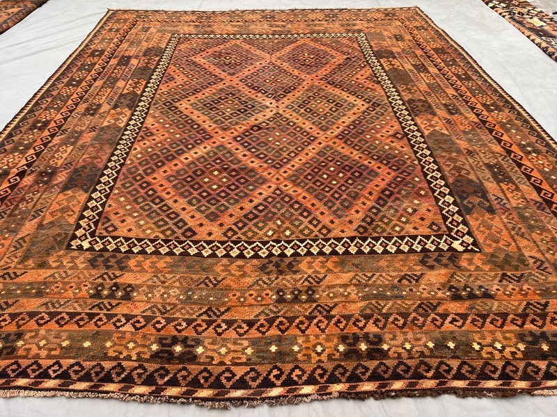 Vintage Afghan Flat Weave Kilim Rug 8.2 x 10.4 ft Terracotta Faded Area Rug gallery