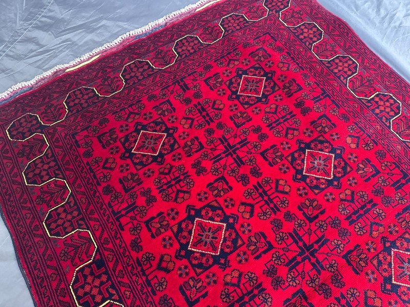 Hand Knotted Afghan Turkmen Rug Khal Mohammadi Red Geometric Room Rug 4'1 x 6'1 gallery