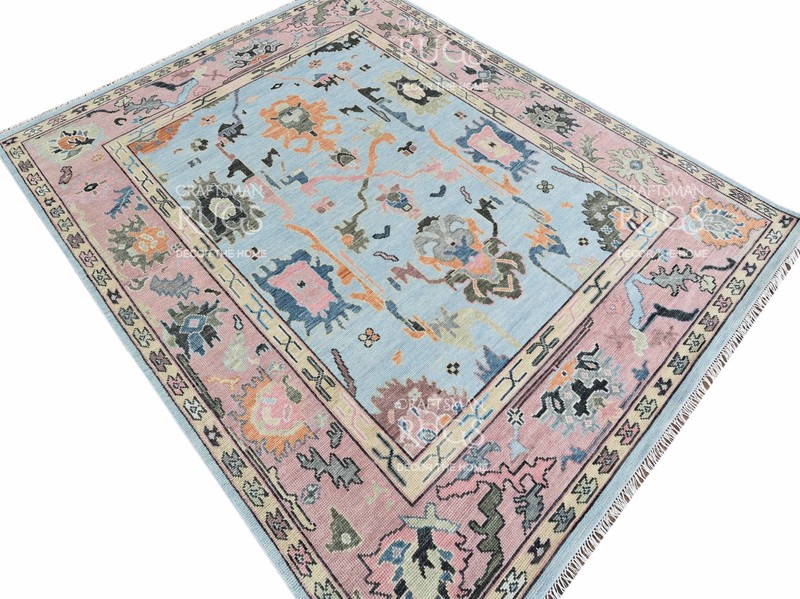 Oushak-Style Floral Traditional Area Rug – Blue & Pink Accents 8x10 ft gallery