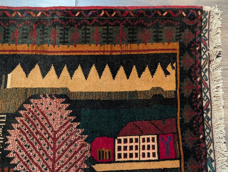 Afghan Rug 3x5 Pictorial Village Scene Tribal Rug Handmade Balouchi Carpet New gallery