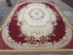Old Hand Made French Design Wool 12×9 Red Original Aubusson 373X270cm