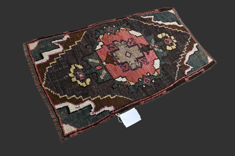 BROWN Turkish Oushak Rug 1x3 Vintage Handmade Anatolian Small Doormat Kilim gallery