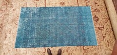 Vintage 1950-1960′ Overdyed Teal Blue Wool Pile Oushak Area Rug 4’9″ x 8’8″