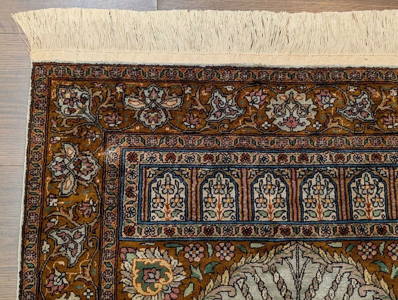 Silk Turkish Kayseri Prayer Rug, Light Mint Green, Fine 360 KPSI, Handmade gallery