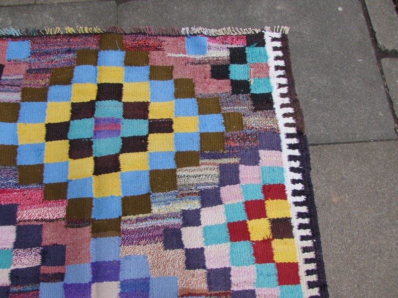 Vintage Traditional Hand Made Oriental Cotton Blue Red Large kilim 295x127cm gallery