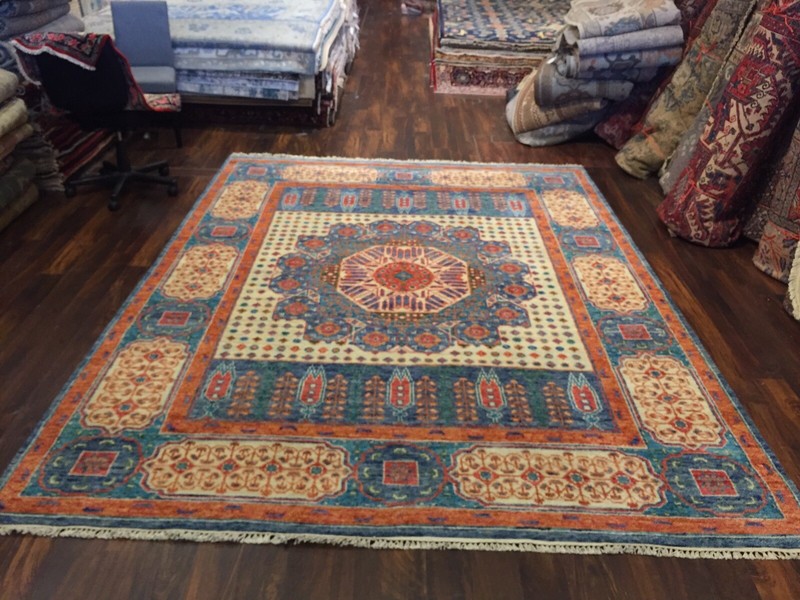Genuine Hand Knotted Green Blue Oushak Heriz Geometric Rug Carpet 8’x10’5”,#69 gallery