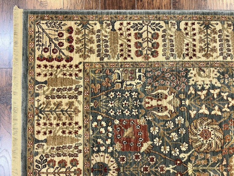 Belgium Power-Loomed Rug 5.6 x 7.6 Green and Cream Vintage Oriental Carpet gallery