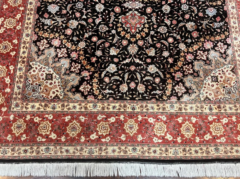 Marvelous Oriental Rug 7x10 Super Fine 50 Raj 300+ KPSI Black Rust Red Floral gallery