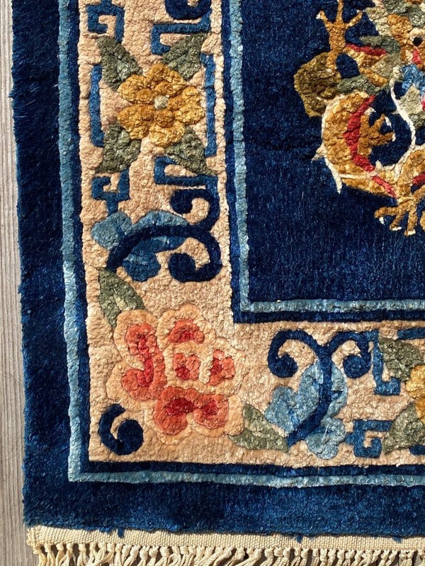 Vintage PINE & CRANE Chinese Dragon Shanghai Silk Rug. Hand Woven w Tags gallery