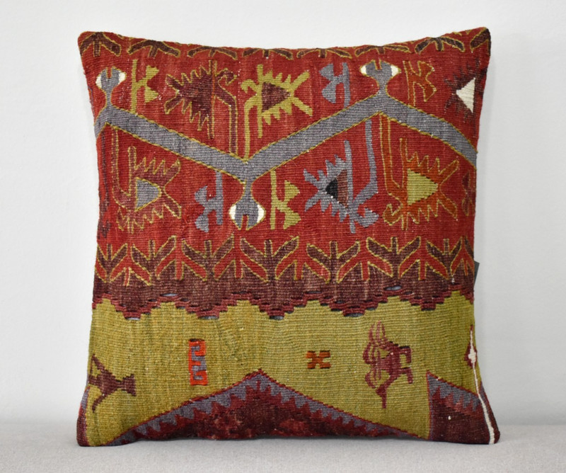 Turkish Kilim Pillow Cover Sofa Rug 16''x16'' Decorative Handmade Cushion Cover gallery
