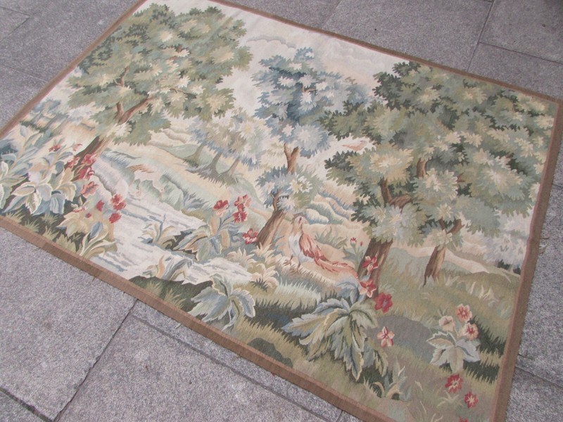 Vintage Hand Made French Design Original Wool Green Aubusson Tapestry 176X127cm gallery
