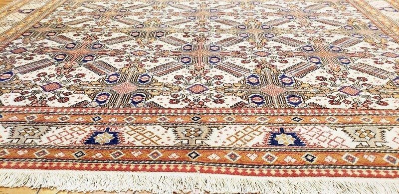 Masterpiece Antique Muted Dye Cross Patterned Wool Pile Hereke Rug 7x10ft gallery