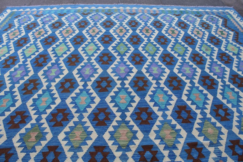 Kilim Vintage Traditional Hand Made Oriental Blue Wool Large Kilim 400x310cm gallery