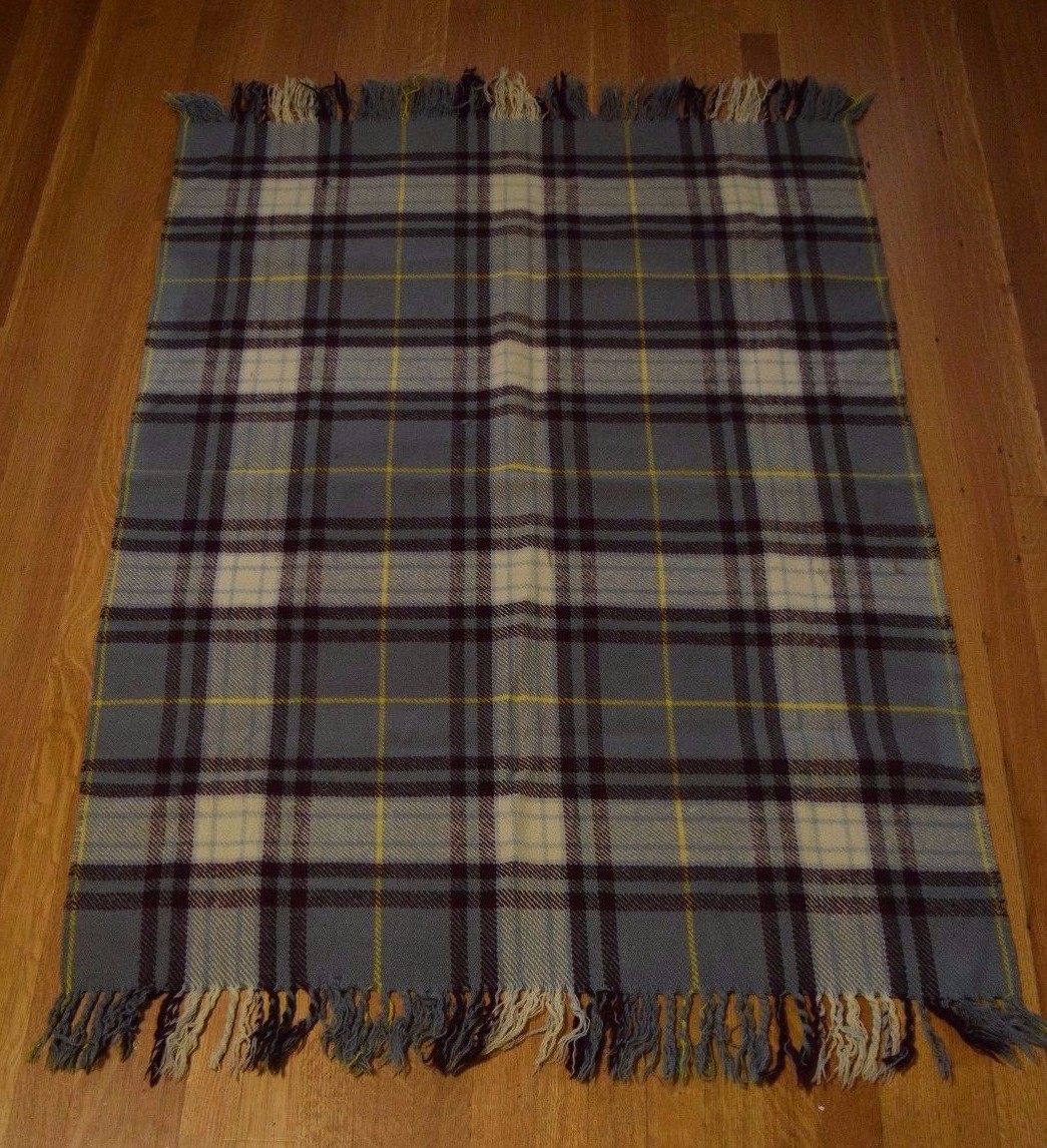 Vintage 100% Wool Fola Rug Plaid Fringed Made in England gallery