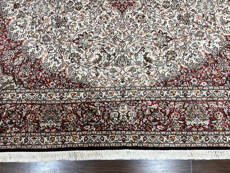 Silk Indian Kashmiri Rug 9x11 ft Large Vintage Indo Handmade Fine Oriental Rug gallery