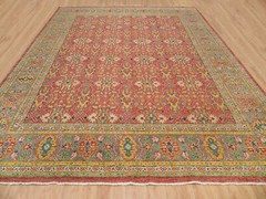 14’x16’5″ Fire Brick Red, Sheared Low, 100% Wool, Hand Knotted, Antiqued Oushak