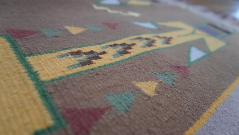 3'3"x3'2" Native American Navajo Yei Pictorial Hand Woven Wool Vintage Rug gallery