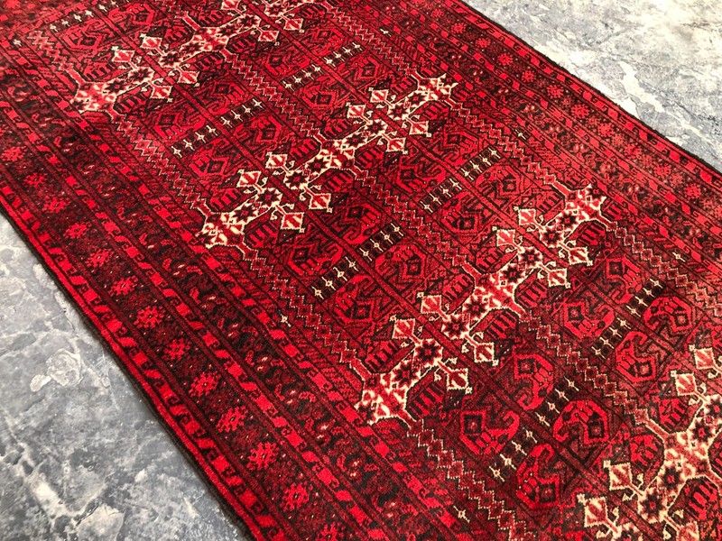 Vintage Turkmen Rug 3.6 x 5.8 ft, Hand-Knotted Wool, Tribal Red Soft Pile Carpet gallery
