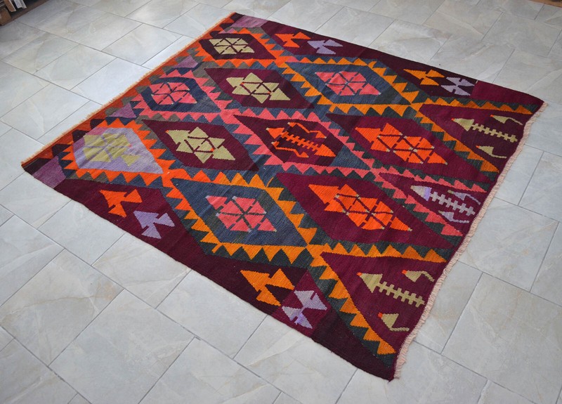 Antique Rug, Turkish Kilim Rug, Handmade Rug Colorful Area Rug Vege Dyes, 6 x 7 gallery