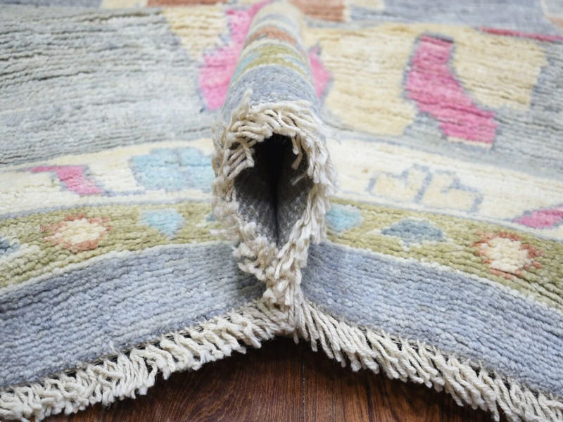 12'x15'4" Cadet Gray, Hand Knitted Angora Oushak with Colorful Motifs, Wool Rug gallery