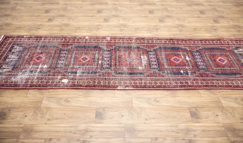 Semi-Antique Hand-Knotted Geometric Oriental Runner Rug Hallway Carpet 3x12 Ft gallery