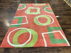 Abstract Rug 6×9, Modern Contemporary Rug, Red-Orange Green