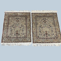2 Vintage Turkish Silk Hereke Prayer Rug Tree of Life Design & Ottoman Style