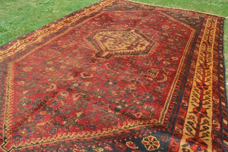 5 X 8 FT COLLECTORS’ ITEM Antique Natural Vegetable Dye Kazak Vase Design Carpet gallery