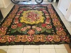 Spectacular Excellent 10′ x 8.5′ Wool Moldovan Bessarabian Rose Floral Kilim Rug