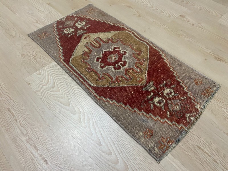 Handwoven Anatolian Small Rug 1.3x2.7 ft Tribal Red Vintage Wool gallery