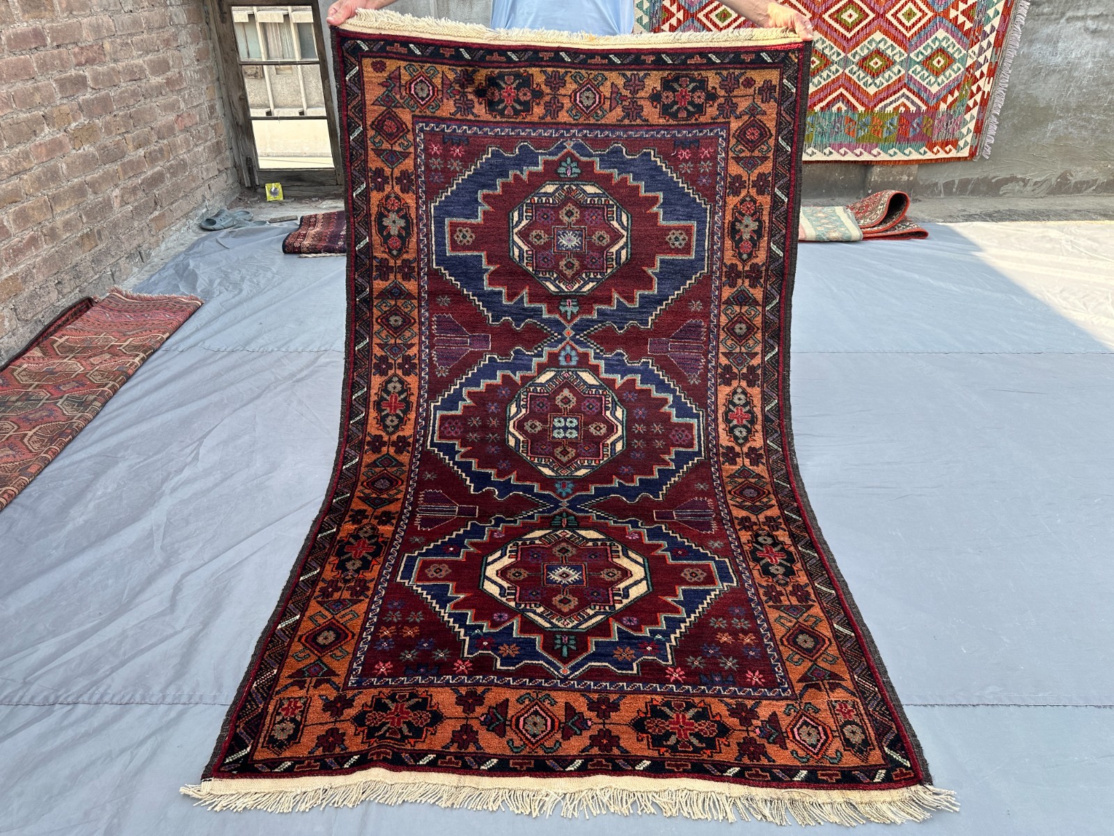 3'10 x 6'6 ft Vintage Afghan Rug Hand Knotted Wool Tribal Geometric Carpet gallery