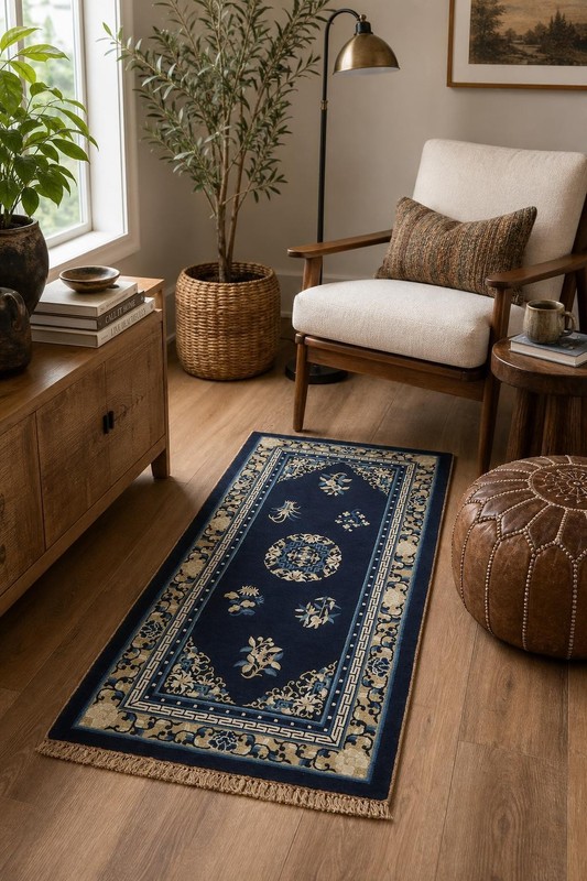 Vintage 3x6 Hand-Knotted Wool Rug with All-Over Geometric Design in Rich Blue gallery