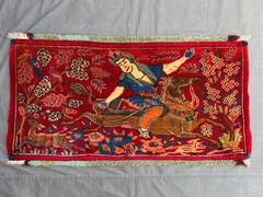 Red Turkish Pictorial Rug 2×4 Hand Knotted Hunting Scene Horse Tribal Boho Wool