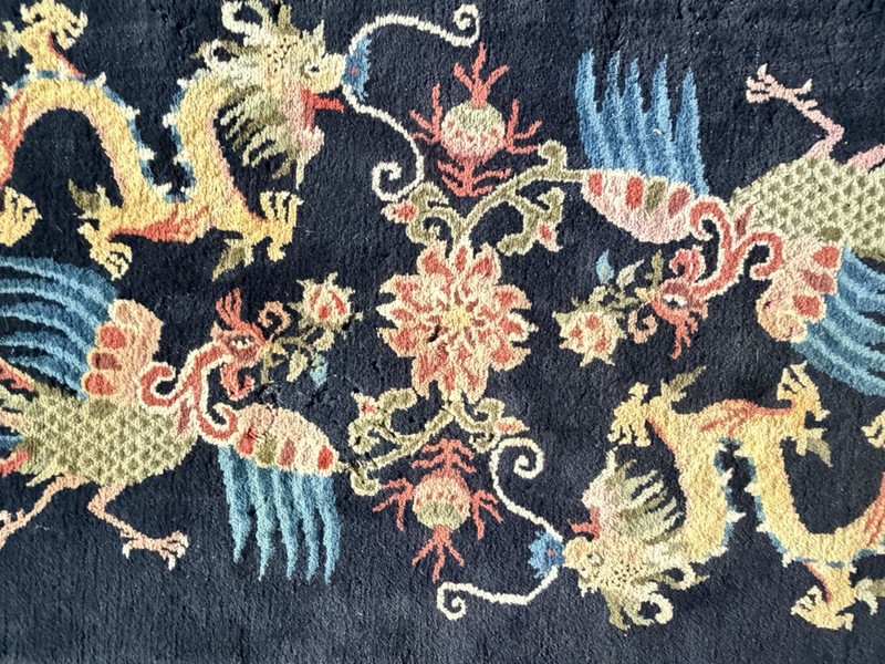 Beautiful Antique Hand Knotted Tibetan Wool Rug Dragon & Phoenix Design gallery