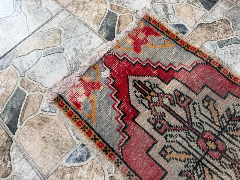 Vintage Anatolian Small Accent Rug Handknotted Red Tribal Wool Rug Mat 1.6x2.9 gallery