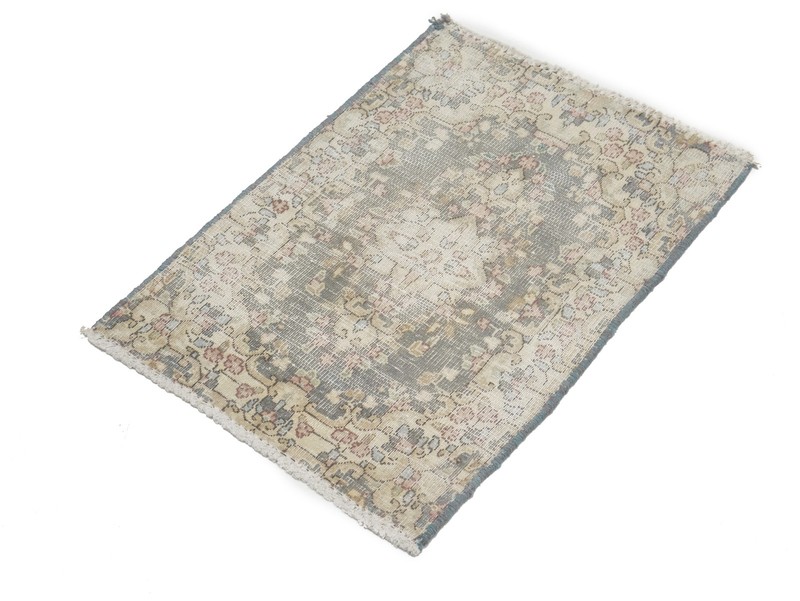 Antique Distressed Wool Rug Vintage Classic Floral Oriental Carpet 1'6X2'0 ft gallery