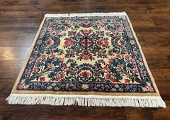 Square Per’sian Kirman Rug 4×4 Ivory Blue Pink Handmade Fine 225 KPSI