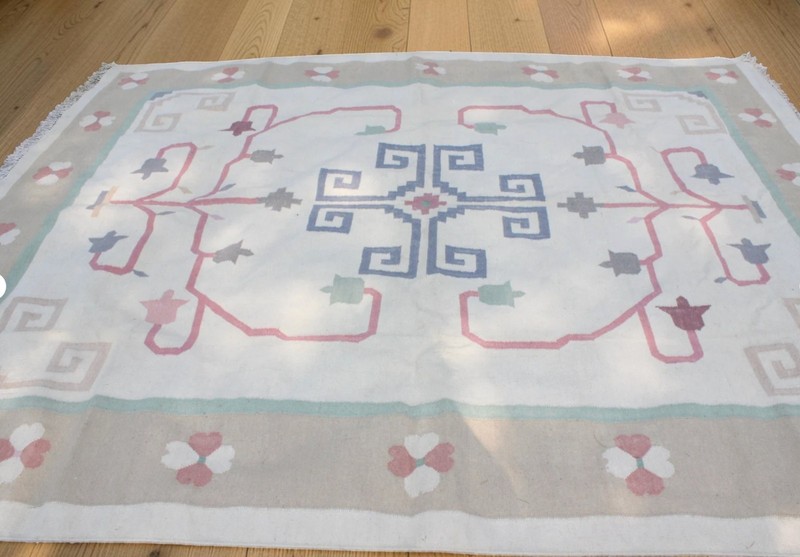 VIntage 8 x 10 Vintage Hand Woven Flat Weave Wool Rug Greek Key Bo gallery