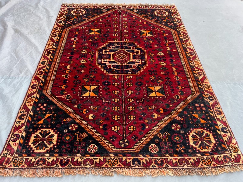 3'6x5'0 Ft Vintage Caucasian Hand Knotted Wool Red Geometric Medallion Area Rug gallery