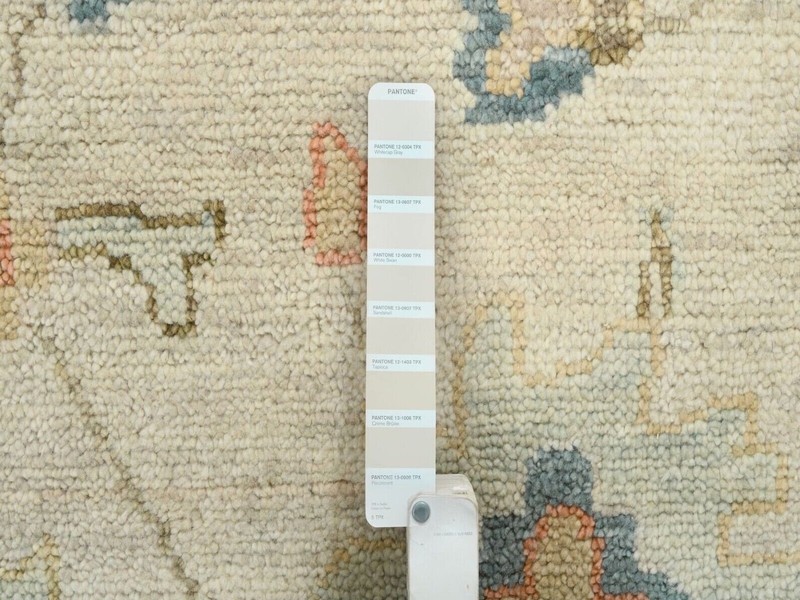 13'10"x 18' Light Cream, Soft Wool Hand Knotted, Oushak with Floral Design Rug gallery