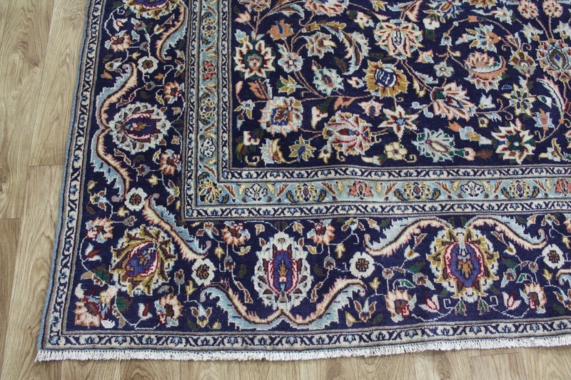 Large Oriental Keshan Wool Carpet 360x260cm 11’10 x 8’6 Blue Floral Medallion gallery