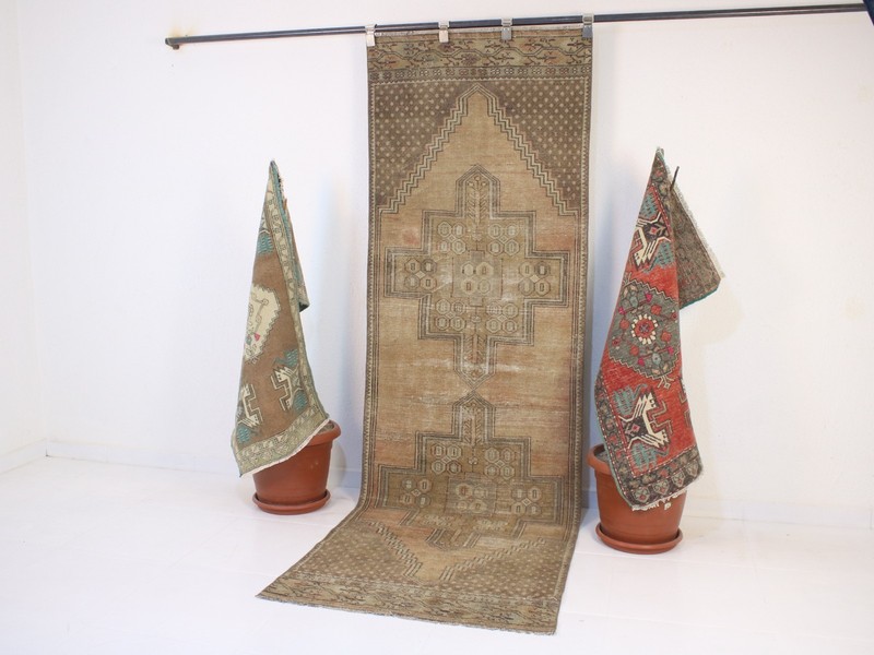 3x9 Beige Brown Runner Rug, Handmade Rug, Vintage Tribal Hallway Rug, 2.8x8.6 ft gallery