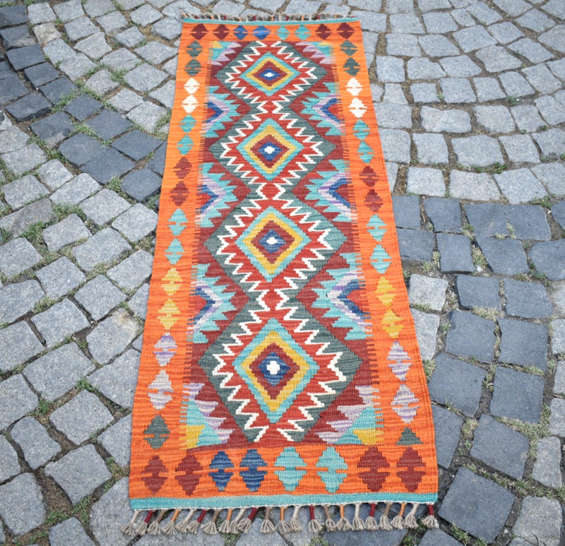 Afghan Rug 22'' x 61'' Home Decor Kitchen Runner Rug Flat Woven Wool Hallway Rug gallery